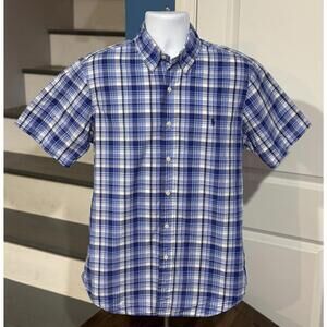 Men's Size Medium Polo Ralph Lauren Blue Plaid Short-Sleeve Button-Down Shirt!